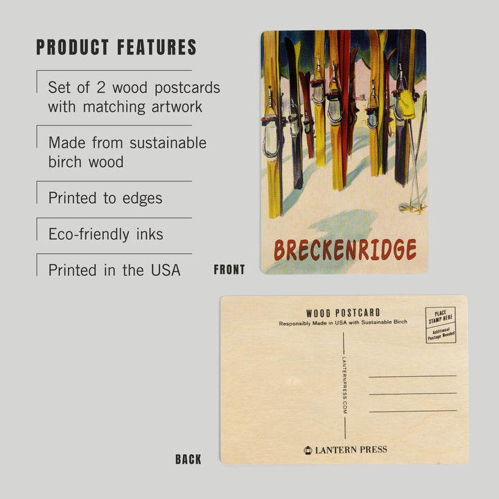 Breckenridge, Colorado, Colorful Skis, Wood Sign and Postcards