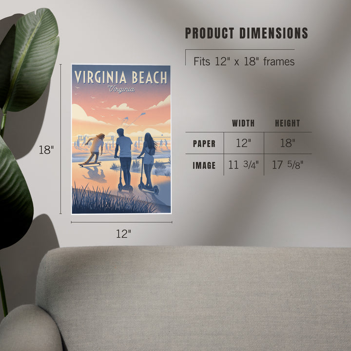 Virginia Beach, Virginia, Lithograph, Enjoy the Ride, Longboards and Scooters, Art & Giclee Prints