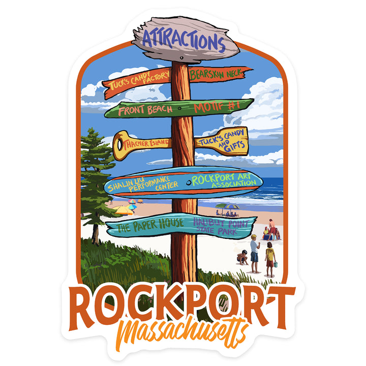 Rockport, Massachusetts, Sign Destinations, Contour, Lantern Press Artwork, Vinyl Sticker