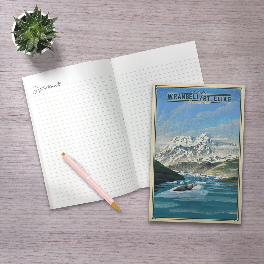 Lined 6x9 Journal, Wrangell-St Elias National Park and Preserve, Alaska, Lithograph, Lay Flat, 193 Pages, FSC paper