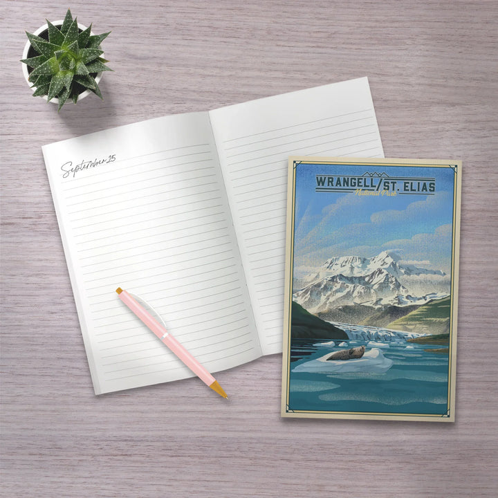 Lined 6x9 Journal, Wrangell-St Elias National Park and Preserve, Alaska, Lithograph, Lay Flat, 193 Pages, FSC paper