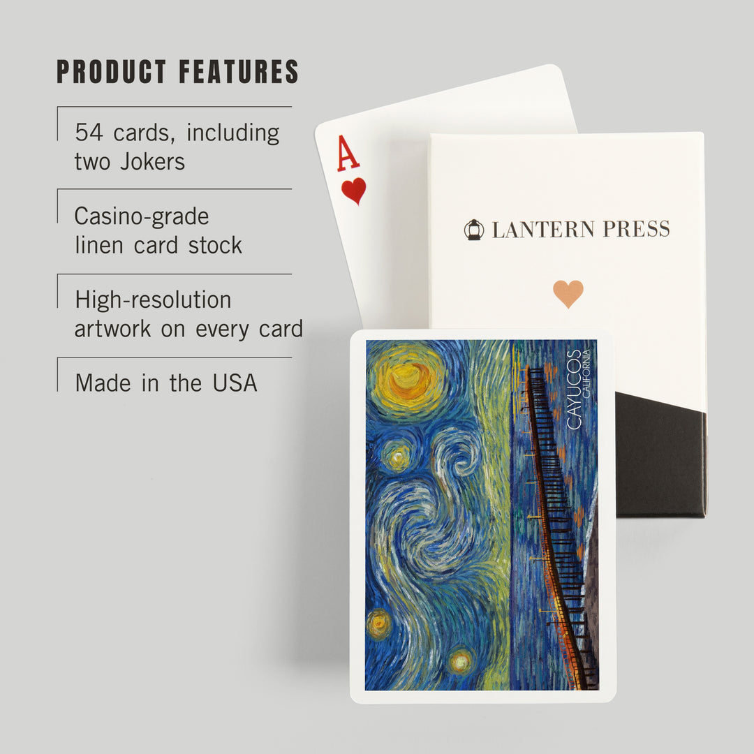 Playing Cards, Cayucos, California, Pier, Starry Night, 52 Card Deck with Jokers in Box, Unique Art