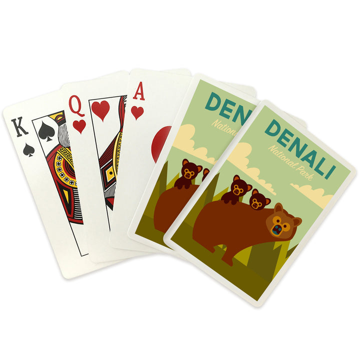 Playing Cards, Denali National Park, Alaska, Bear and Cubs, Geometric, 52 Card Deck with Jokers in Box, Unique Art