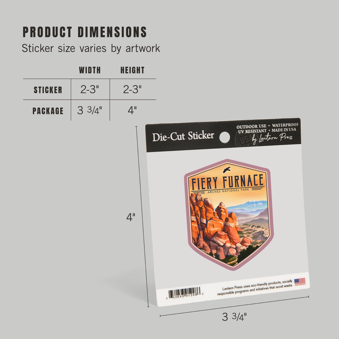 Fiery Furnace, Arches National Park, Lithograph National Park Series, Contour, Vinyl Sticker Sticker Lantern Press 