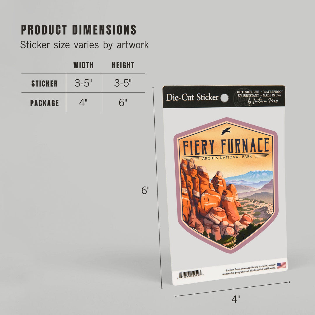 Fiery Furnace, Arches National Park, Lithograph National Park Series, Contour, Vinyl Sticker Sticker Lantern Press 