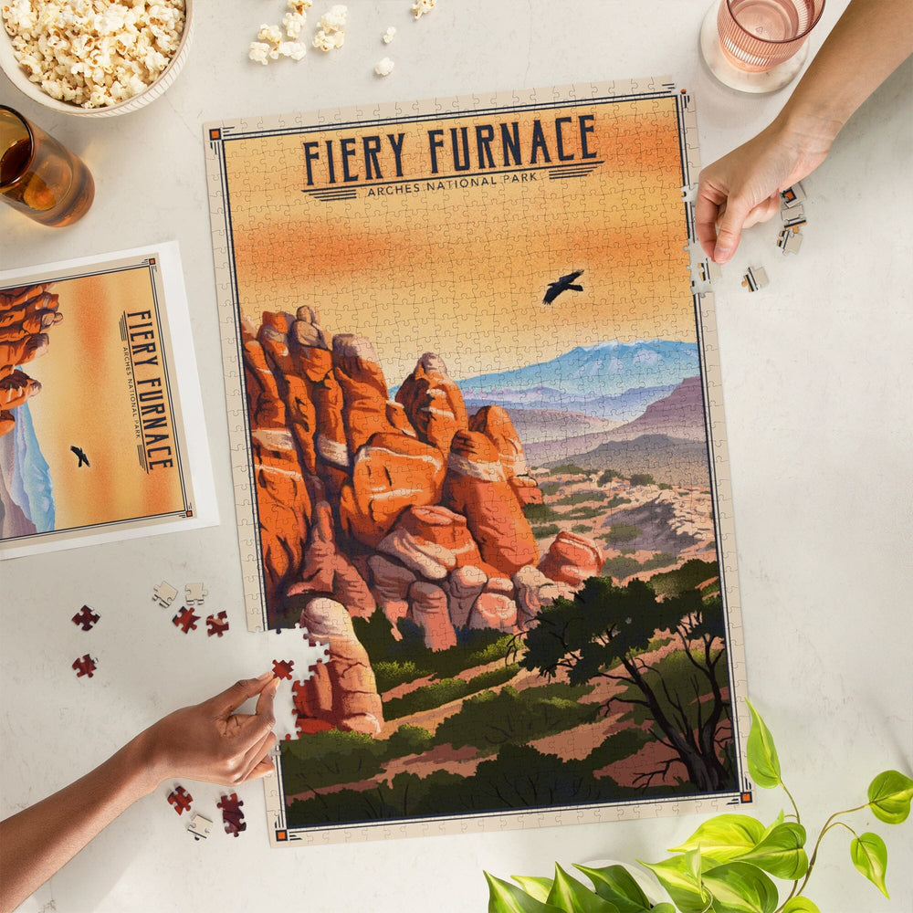 Fiery Furnace, Arches National Park, Lithograph National Park Series, Jigsaw Puzzle - Lantern Press