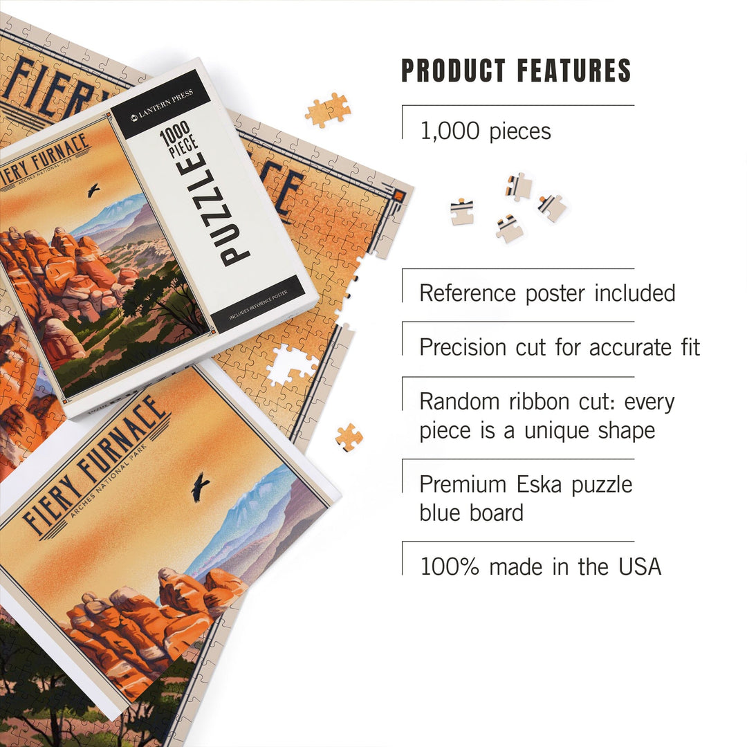 Fiery Furnace, Arches National Park, Lithograph National Park Series, Jigsaw Puzzle - Lantern Press