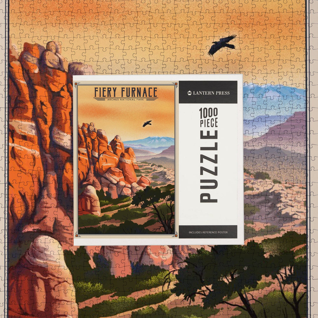 Fiery Furnace, Arches National Park, Lithograph National Park Series, Jigsaw Puzzle - Lantern Press