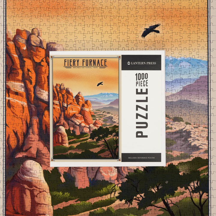 Fiery Furnace, Arches National Park, Lithograph National Park Series, Jigsaw Puzzle - Lantern Press