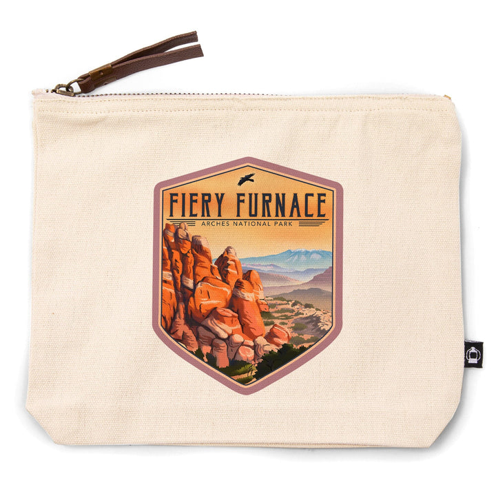 Fiery Furnace, Arches National Park, Lithograph National Park Series,, Organic Cotton Zipper Pouch, Go Bag Go Bag Lantern Press 