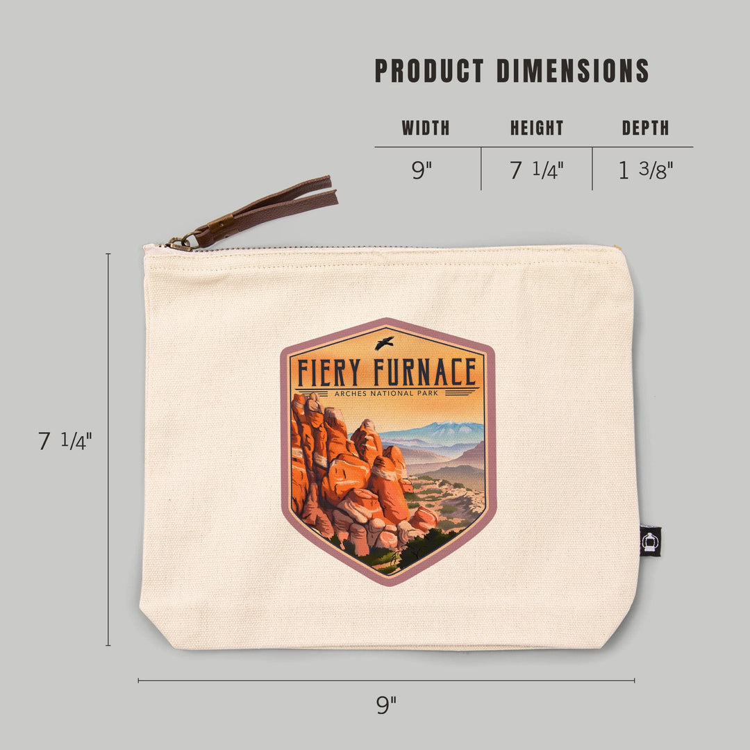Fiery Furnace, Arches National Park, Lithograph National Park Series,, Organic Cotton Zipper Pouch, Go Bag Go Bag Lantern Press 