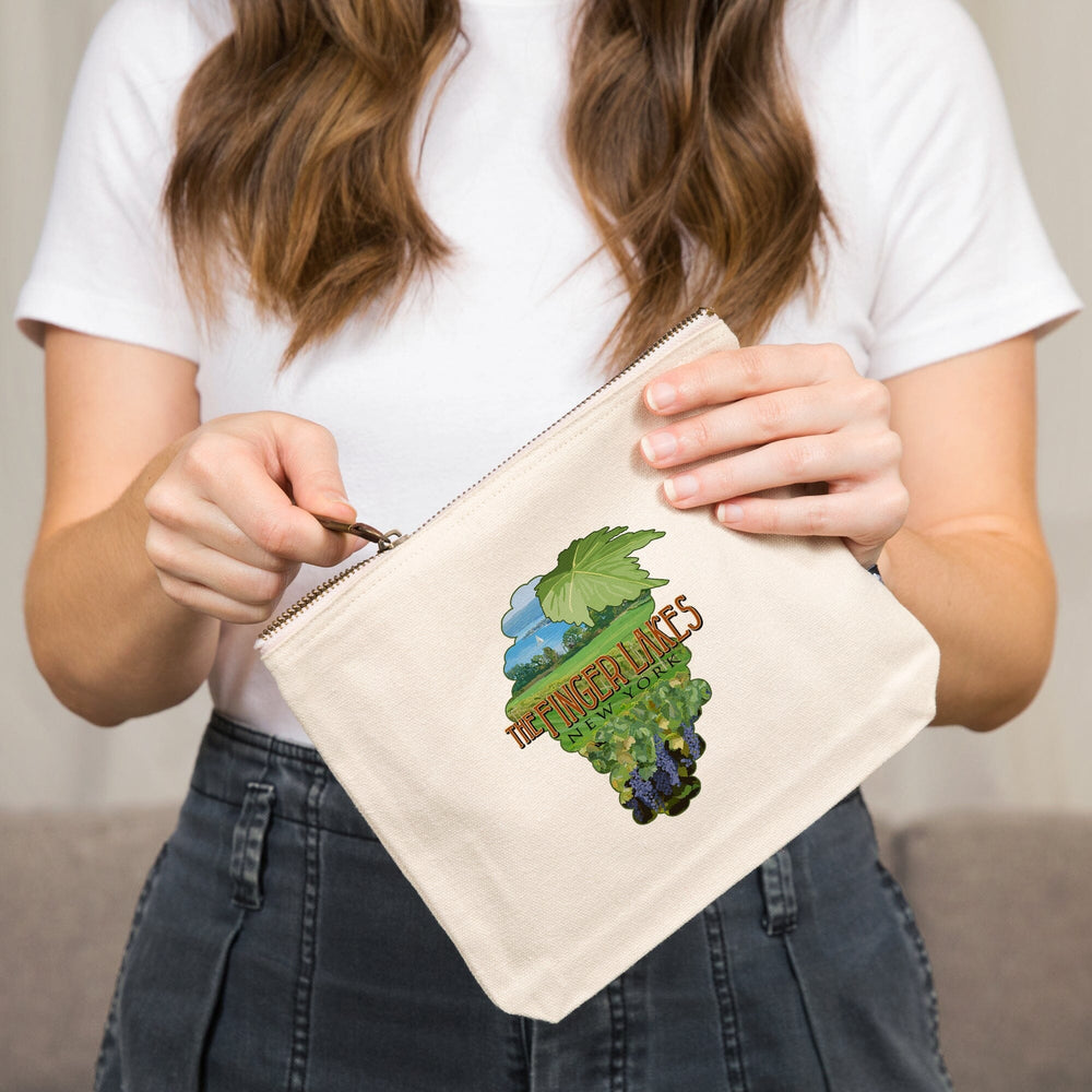 Finger Lakes, New York, Vineyard Scene,, Organic Cotton Zipper Pouch, Go Bag Go Bag Lantern Press 