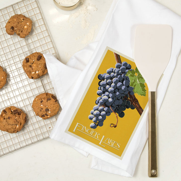 Finger Lakes, New York, Wine Grapes, Letterpress, Organic Cotton Kitchen Tea Towels Kitchen Lantern Press 