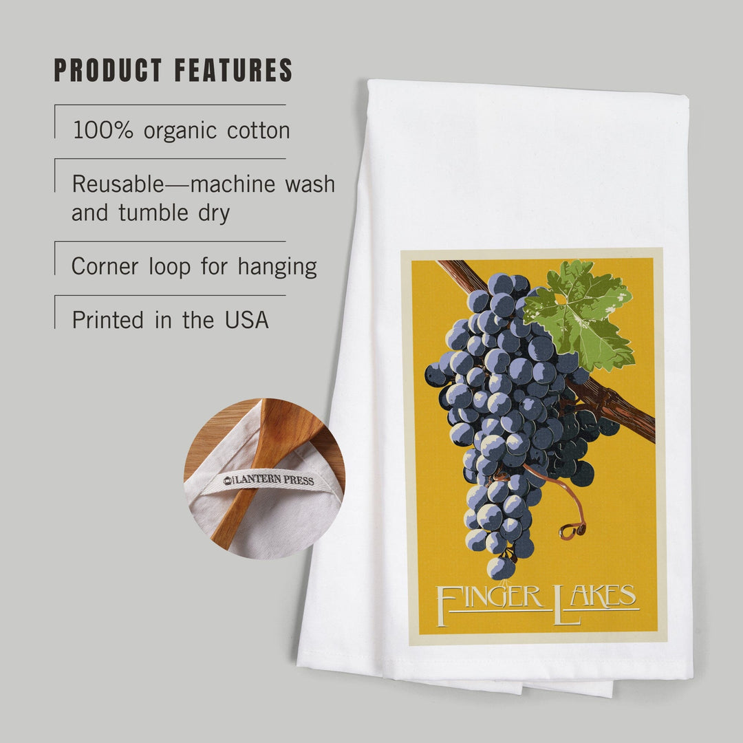 Finger Lakes, New York, Wine Grapes, Letterpress, Organic Cotton Kitchen Tea Towels Kitchen Lantern Press 