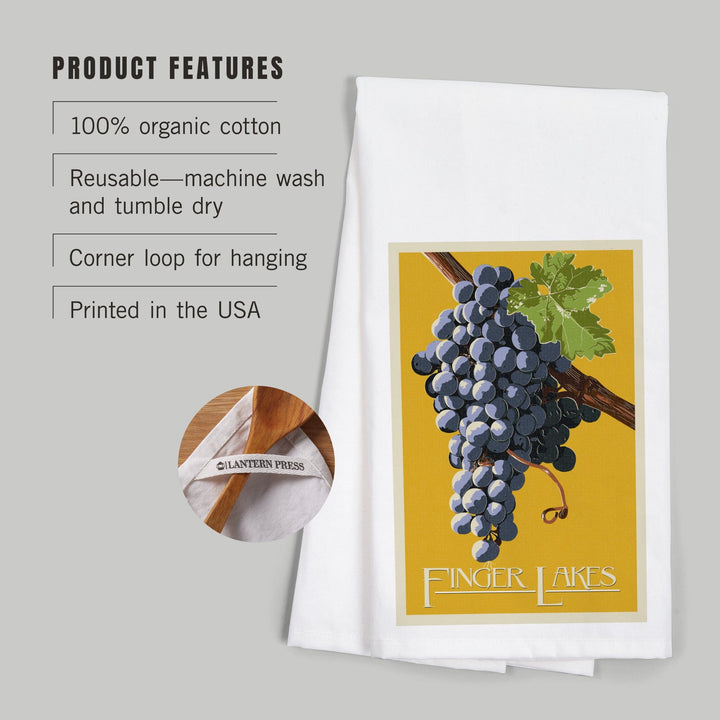Finger Lakes, New York, Wine Grapes, Letterpress, Organic Cotton Kitchen Tea Towels Kitchen Lantern Press 