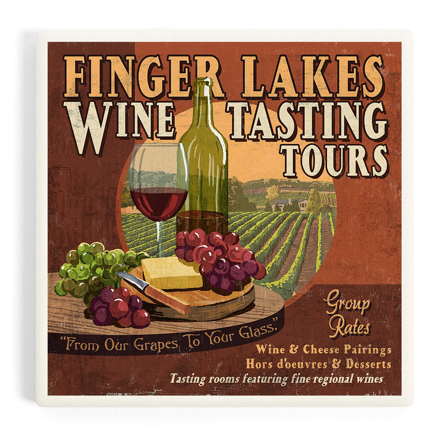 Finger Lakes, New York, Wine Tasting Vintage Sign, Coasters Coasters Lantern Press 