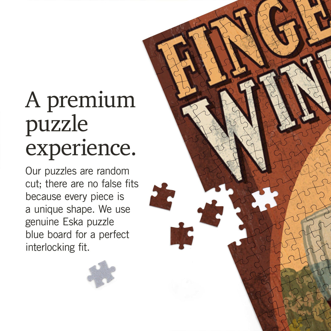 Finger Lakes, New York, Wine Tasting Vintage Sign, Jigsaw Puzzle Puzzle Lantern Press 