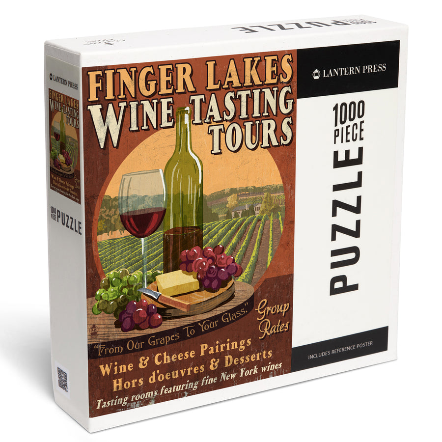 Finger Lakes, New York, Wine Tasting Vintage Sign, Jigsaw Puzzle Puzzle Lantern Press 