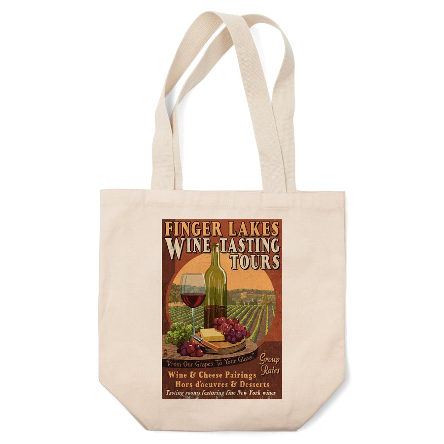 Finger Lakes, New York, Wine Tasting Vintage Sign, Lantern Press Artwork, Tote Bag Totes Lantern Press 