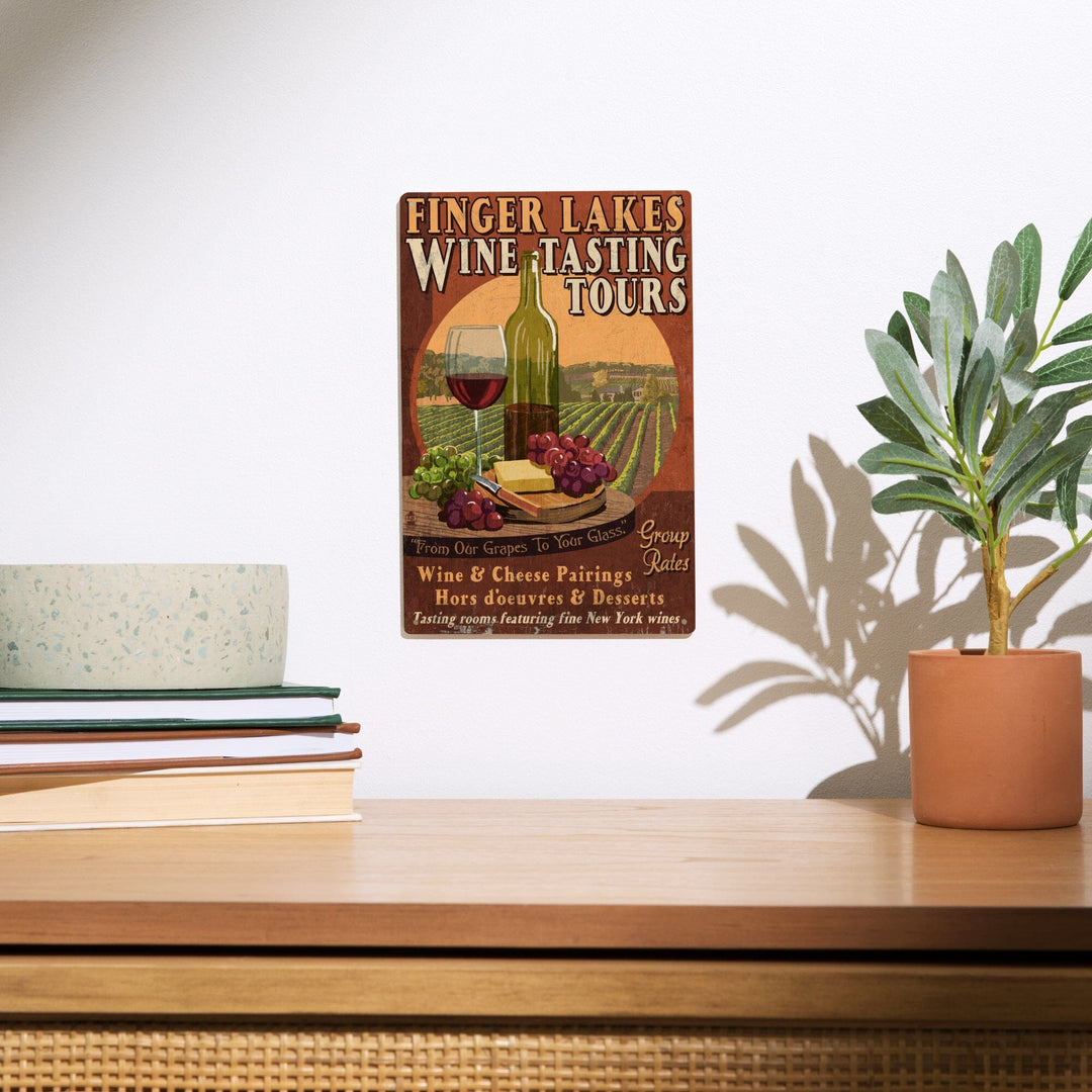 Finger Lakes, New York, Wine Tasting Vintage Sign, Lantern Press Artwork, Wood Signs and Postcards Wood Lantern Press 