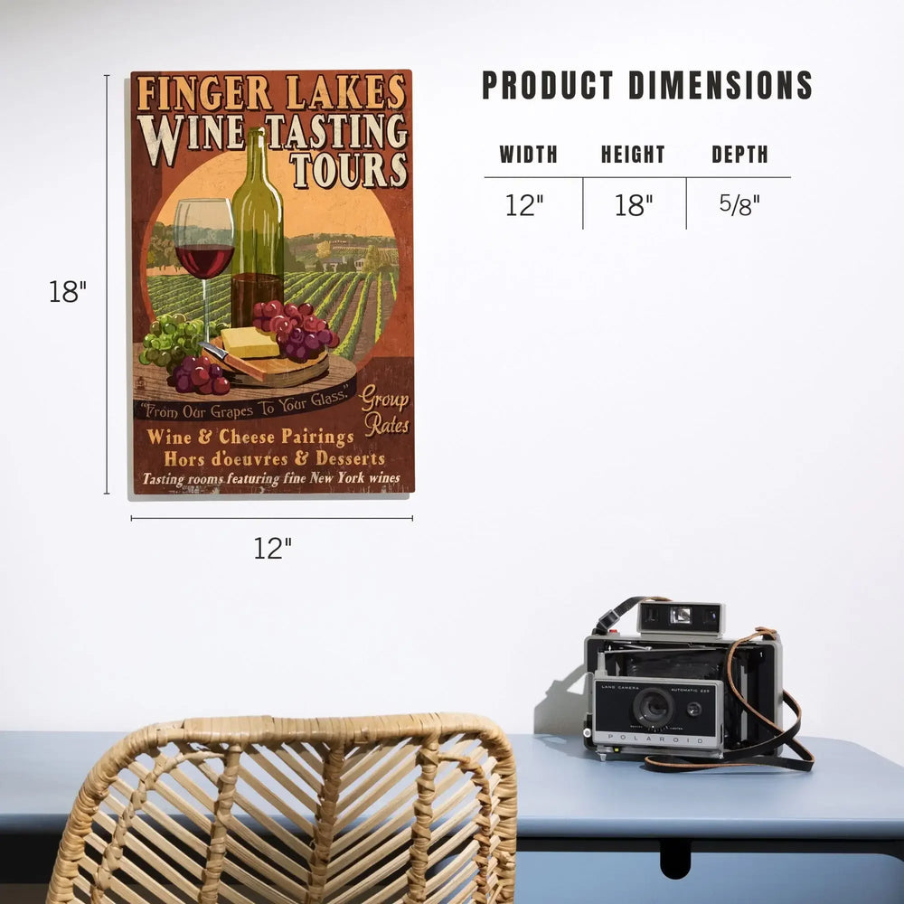 Finger Lakes, New York, Wine Tasting Vintage Sign, Lantern Press Artwork, Wood Signs and Postcards - Lantern Press