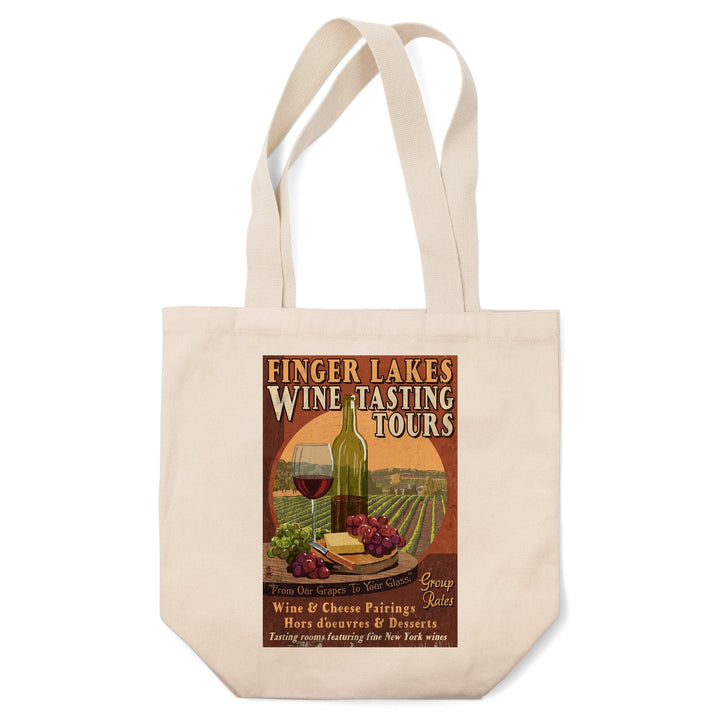 Finger Lakes, New York, Wine Tasting Vintage Sign, Tote Bag Totes Lantern Press 