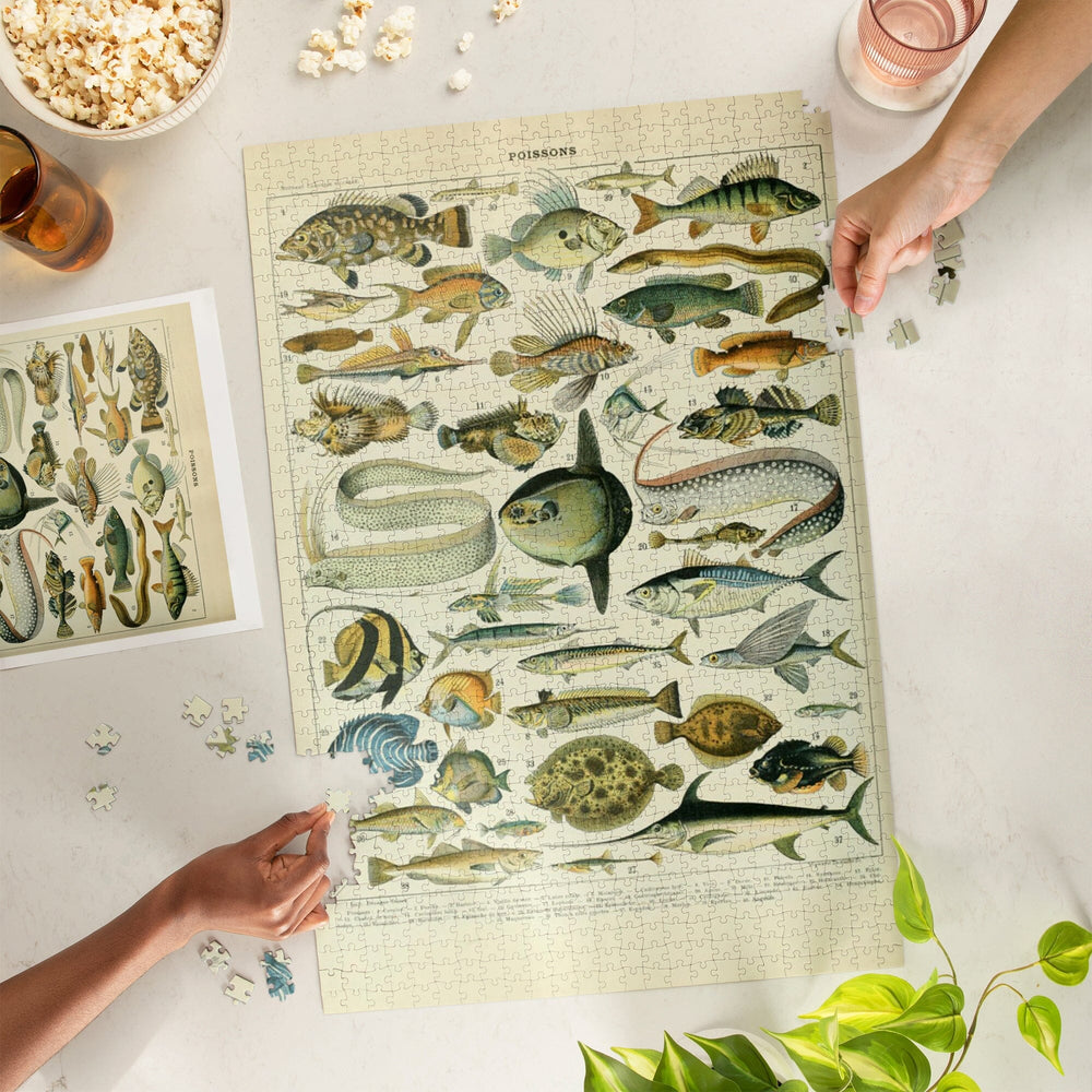 Fish, A, Vintage Bookplate, Adolphe Millot Artwork, Jigsaw Puzzle Puzzle Lantern Press 