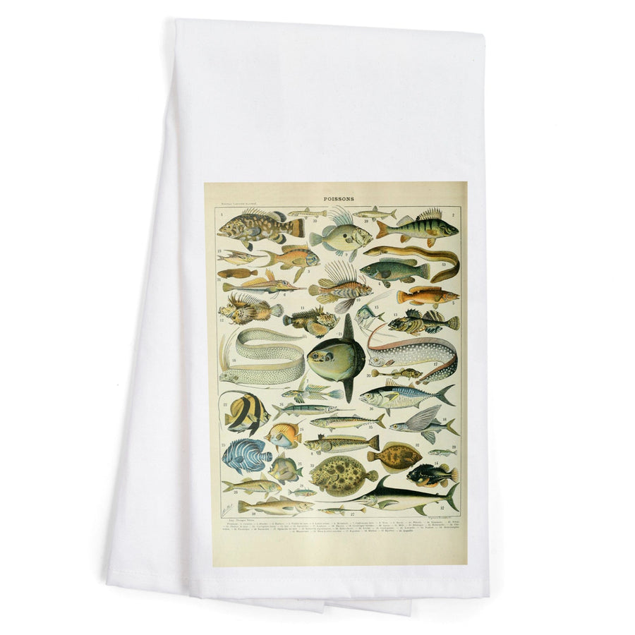 Fish, A, Vintage Bookplate, Adolphe Millot Artwork, Organic Cotton Kitchen Tea Towels Kitchen Lantern Press 