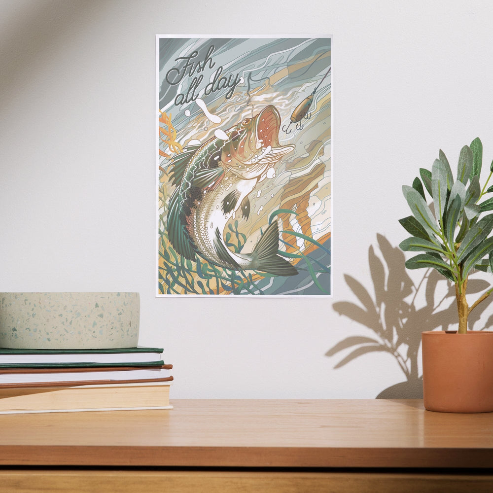 Fish All Day, Bass, Art & Giclee Prints Art Lantern Press 