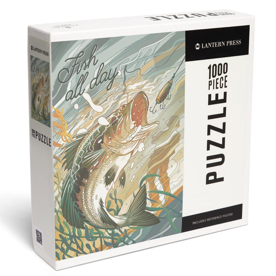 Fish All Day, Bass, Jigsaw Puzzle - Lantern Press