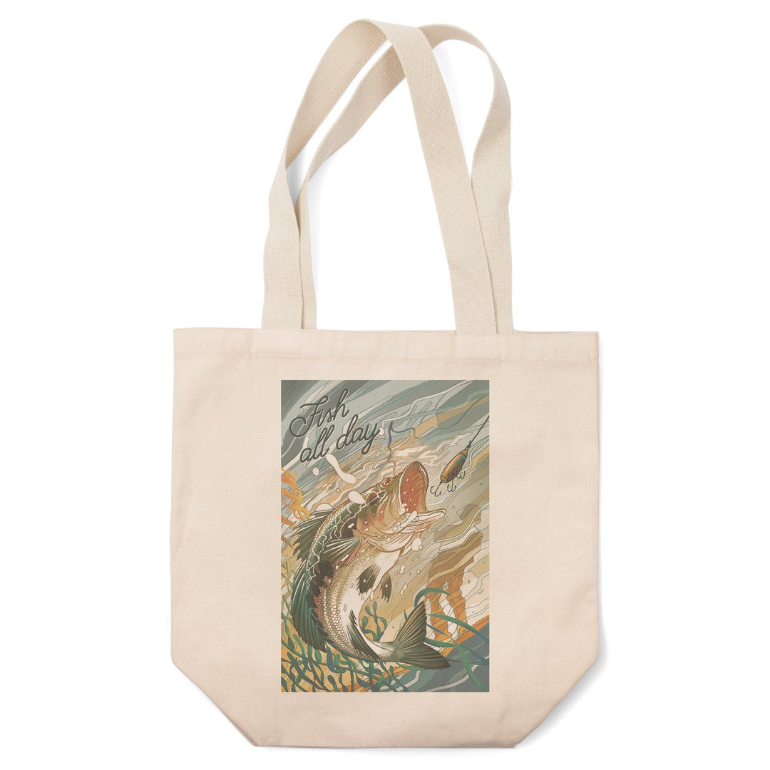 Fish All Day, Bass, Tote Bag Totes Lantern Press 