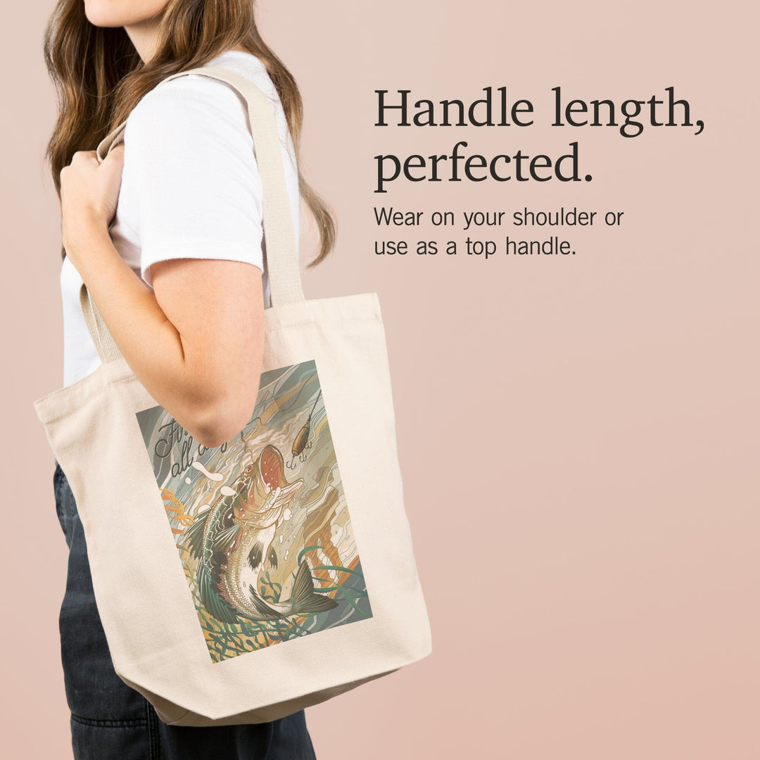 Fish All Day, Bass, Tote Bag Totes Lantern Press 