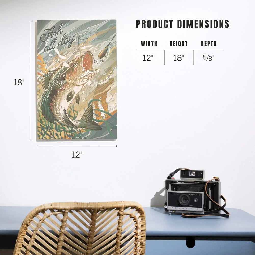 Fish All Day, Bass, Wood Signs and Postcards Wood Lantern Press 
