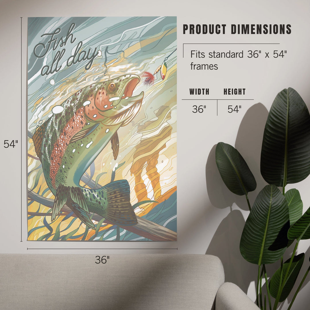Fish All Day, Trout, Art & Giclee Prints Art Lantern Press 