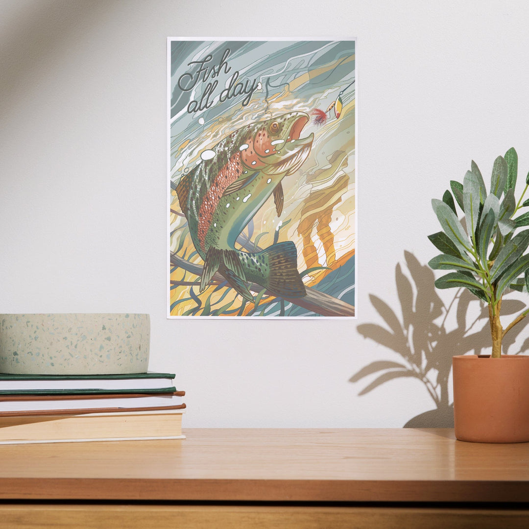 Fish All Day, Trout, Art & Giclee Prints Art Lantern Press 