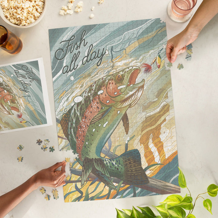 Fish All Day, Trout, Jigsaw Puzzle Puzzle Lantern Press 