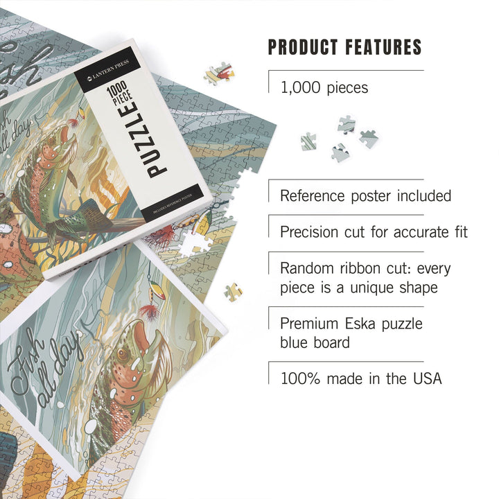 Fish All Day, Trout, Jigsaw Puzzle Puzzle Lantern Press 
