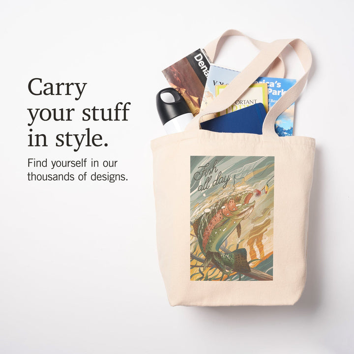 Fish All Day, Trout, Tote Bag Totes Lantern Press 