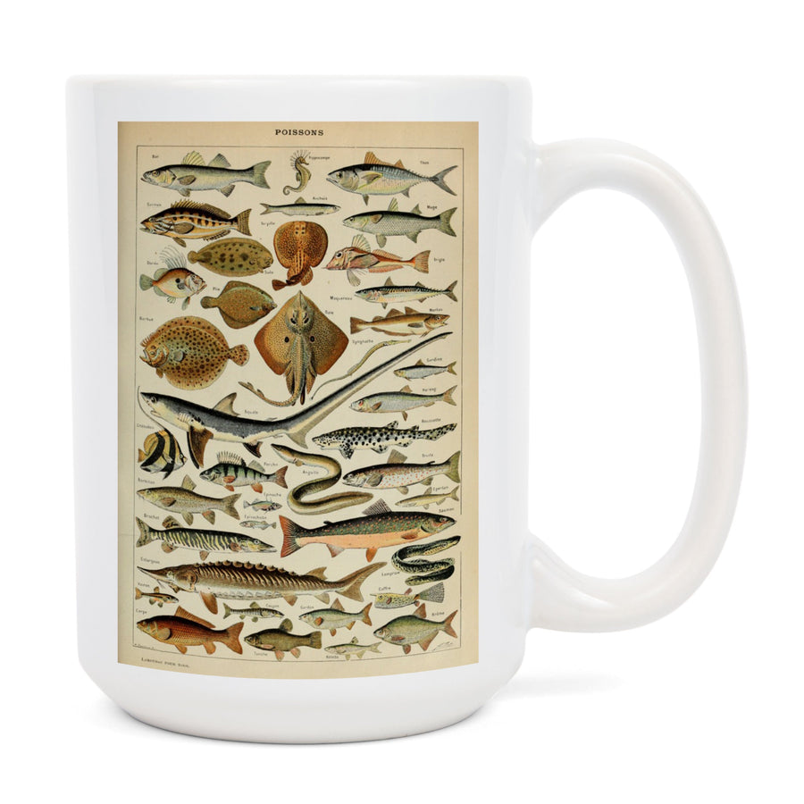 Fish, C, Vintage Bookplate, Adolphe Millot Artwork, Ceramic Mug Mugs Lantern Press 