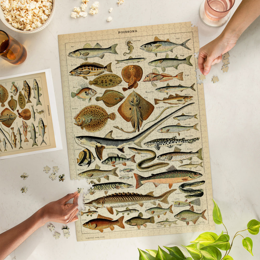 Fish, C, Vintage Bookplate, Adolphe Millot Artwork, Jigsaw Puzzle Puzzle Lantern Press 
