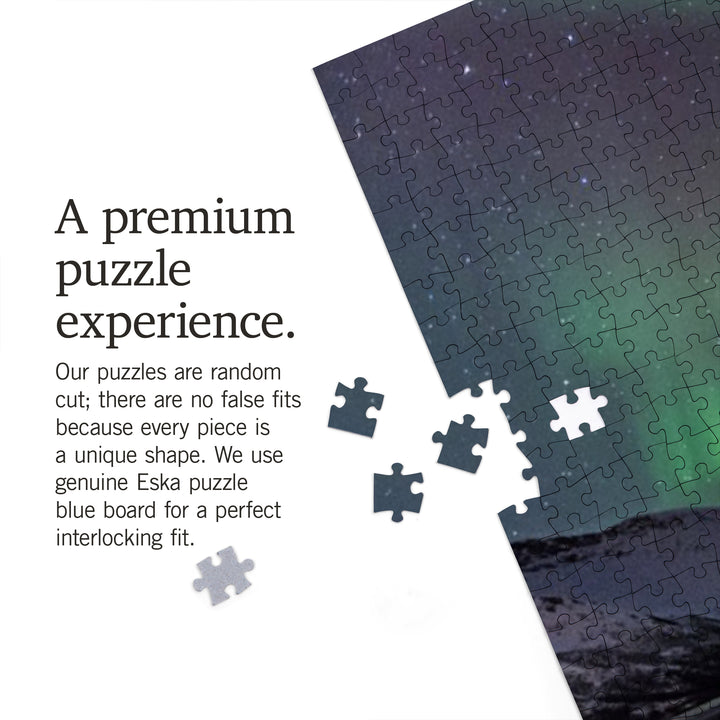 Fishing Boat on Lake and Northern Lights, Jigsaw Puzzle Puzzle Lantern Press 