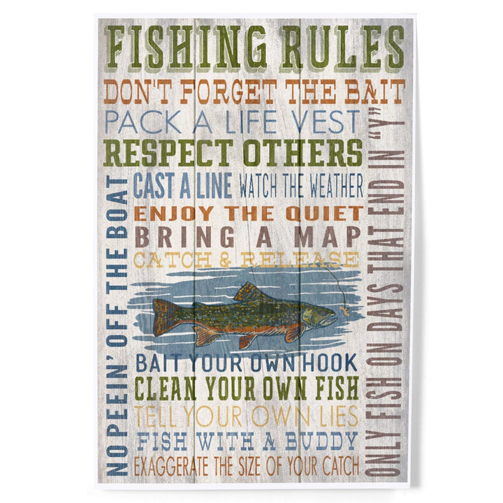 Fishing Rules, Rustic Typography, Art & Giclee Prints Art Lantern Press 
