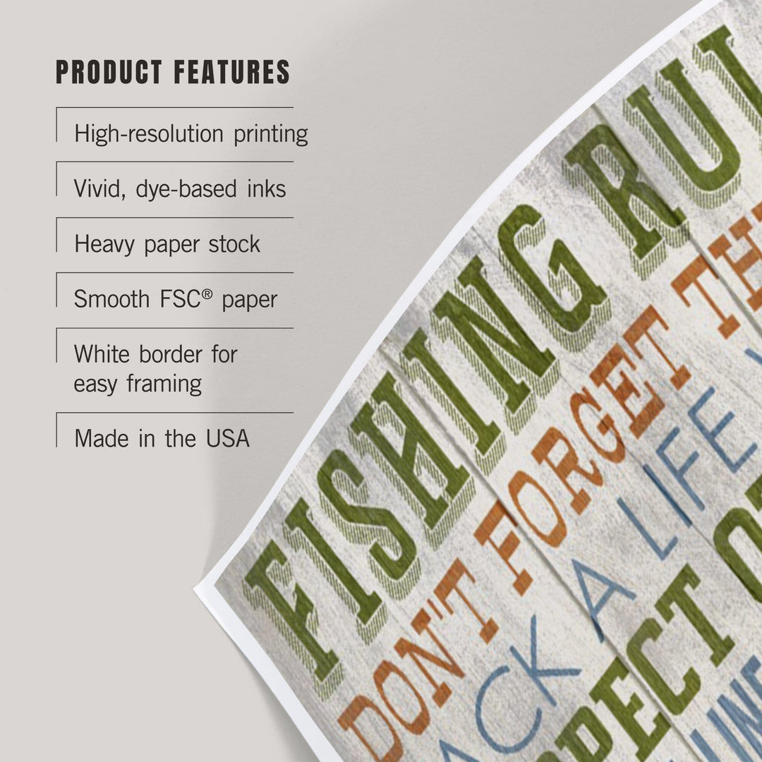Fishing Rules, Rustic Typography, Art & Giclee Prints Art Lantern Press 