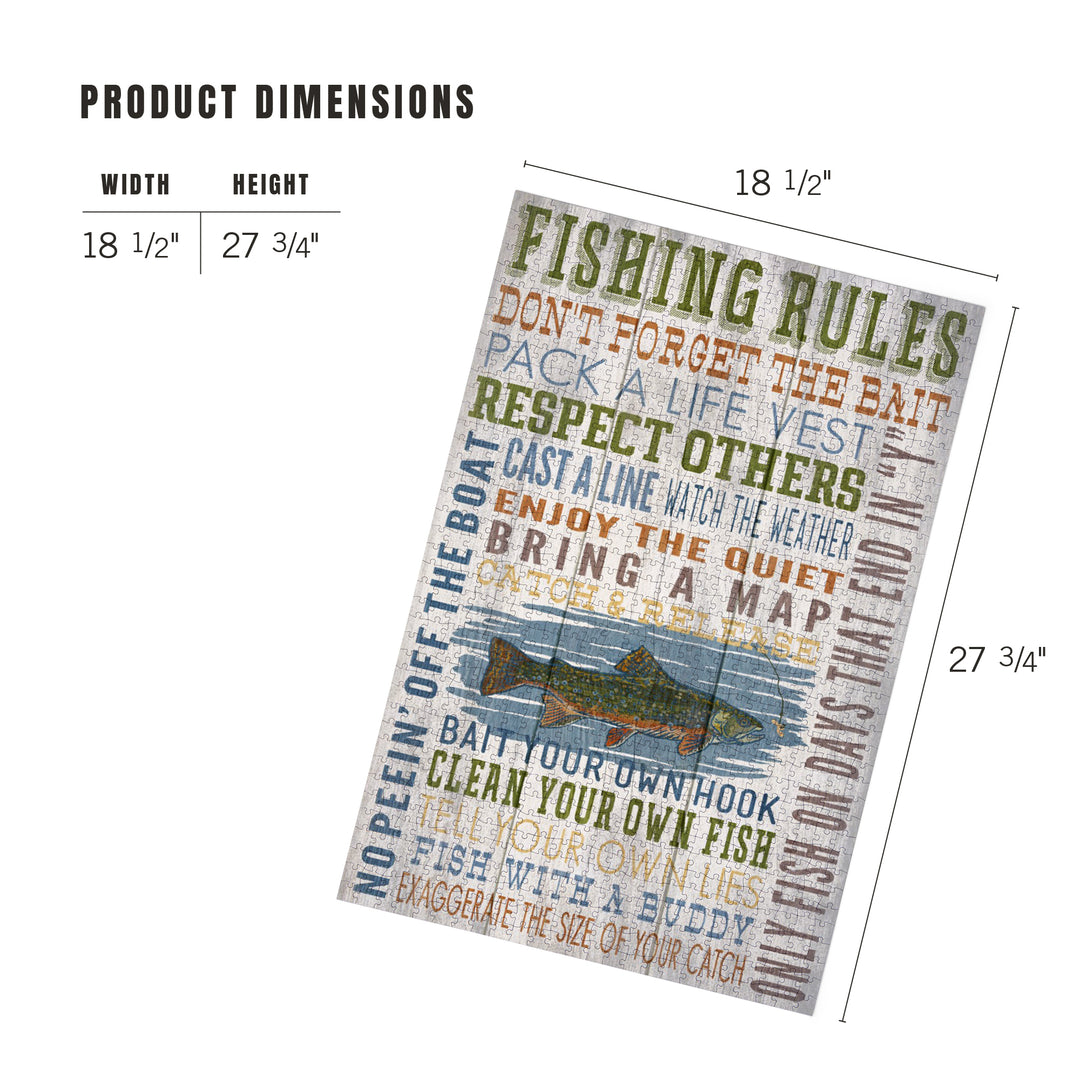 Fishing Rules, Rustic Typography, Jigsaw Puzzle Puzzle Lantern Press 