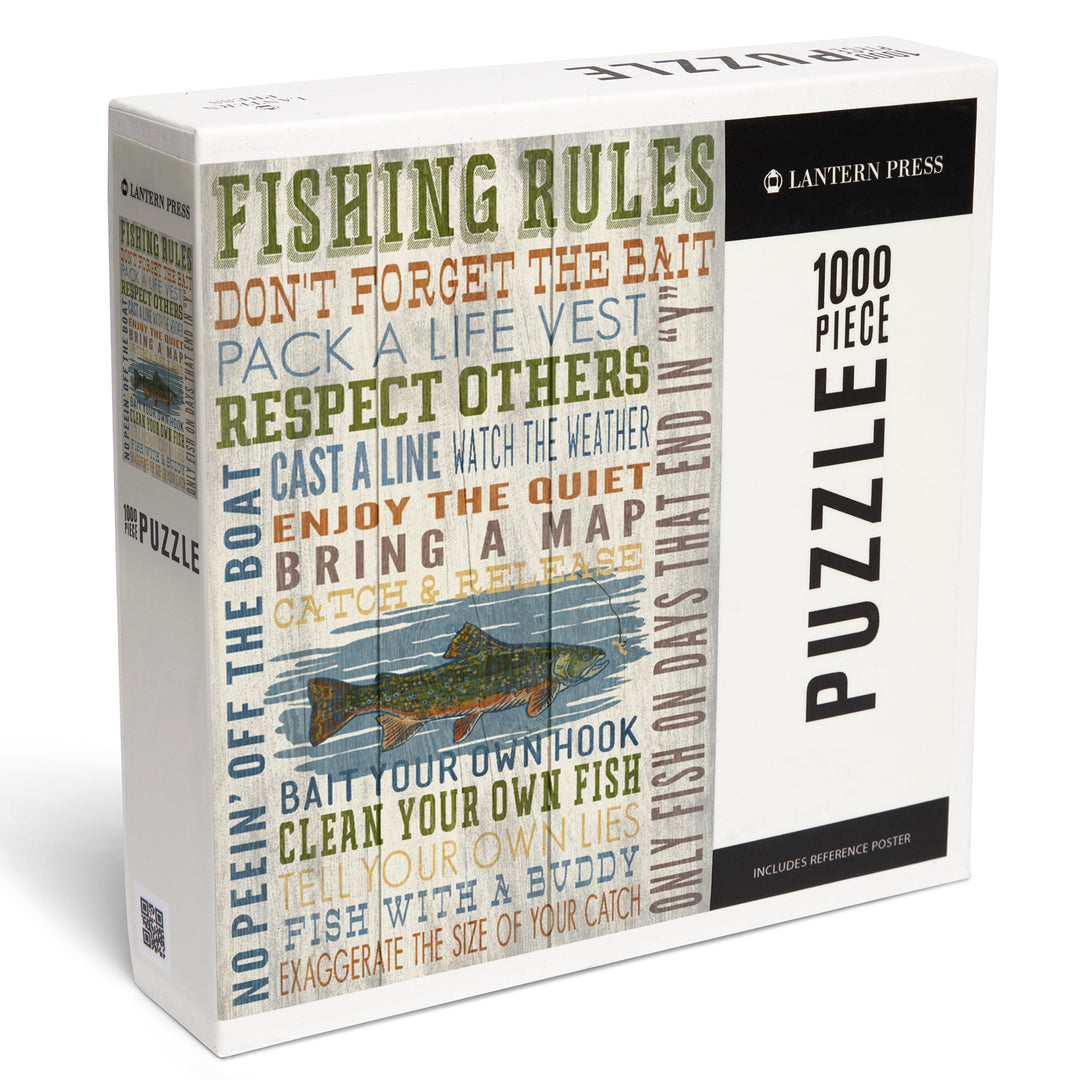 Fishing Rules, Rustic Typography, Jigsaw Puzzle Puzzle Lantern Press 