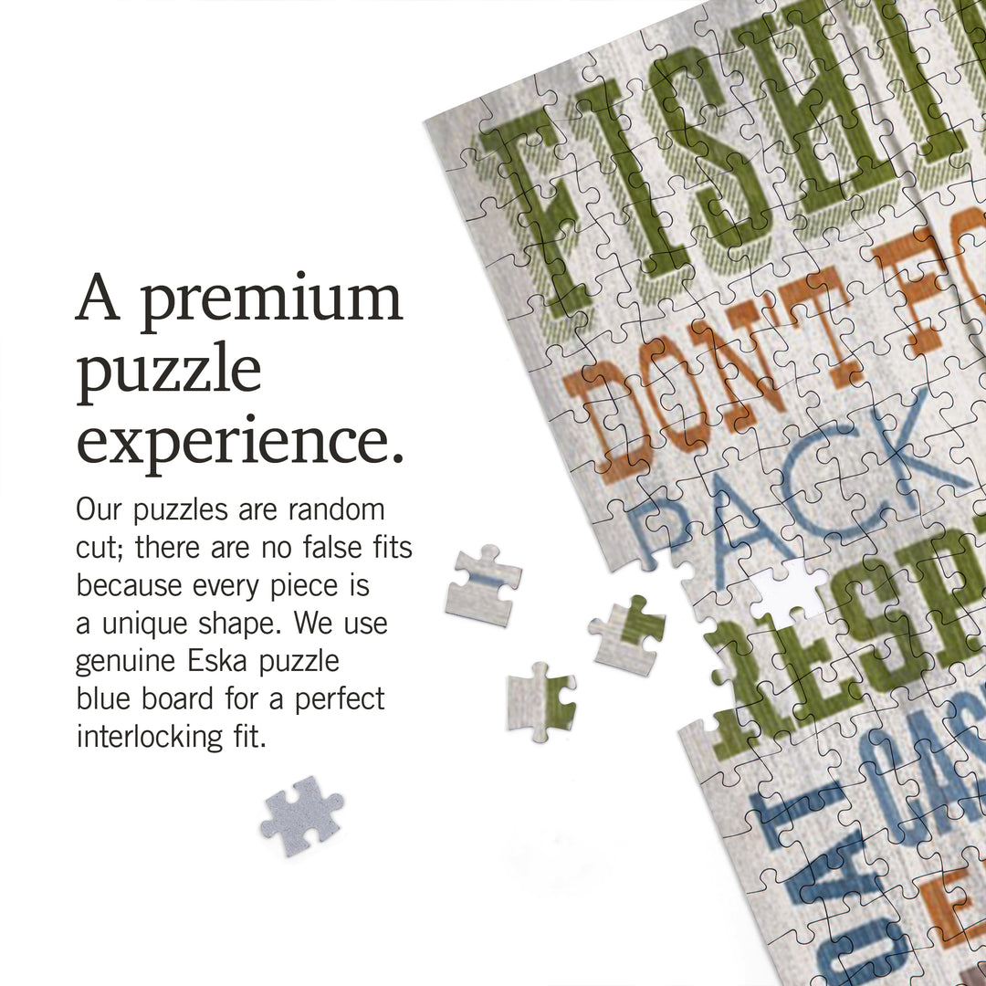 Fishing Rules, Rustic Typography, Jigsaw Puzzle Puzzle Lantern Press 