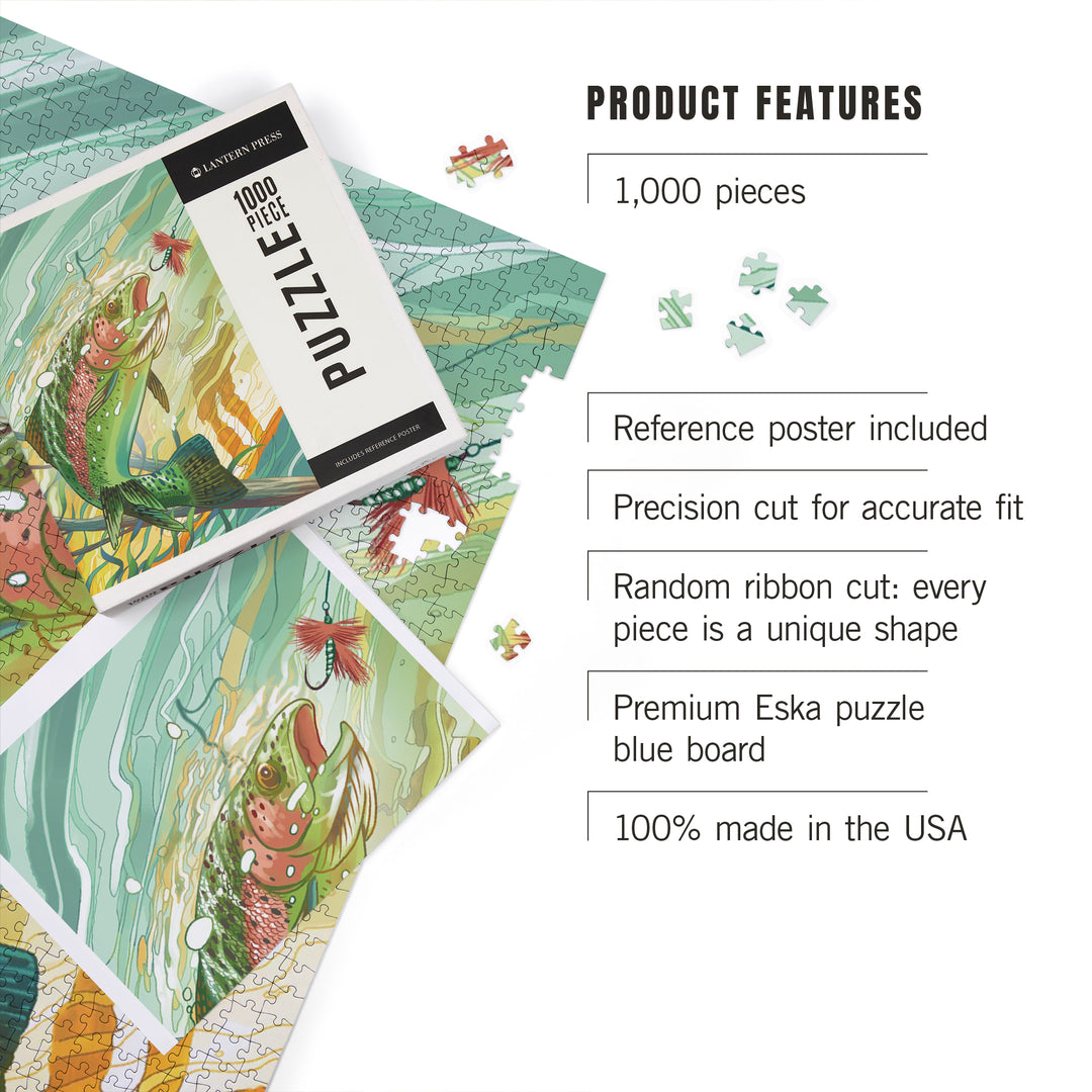 Fishing, Underwater Trout, Jigsaw Puzzle Puzzle Lantern Press 