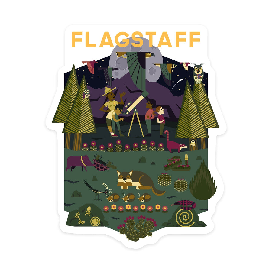 Flagstaff, Arizona, Desert at Night, Geometric, Contour, Lantern Press Artwork, Vinyl Sticker - Lantern Press