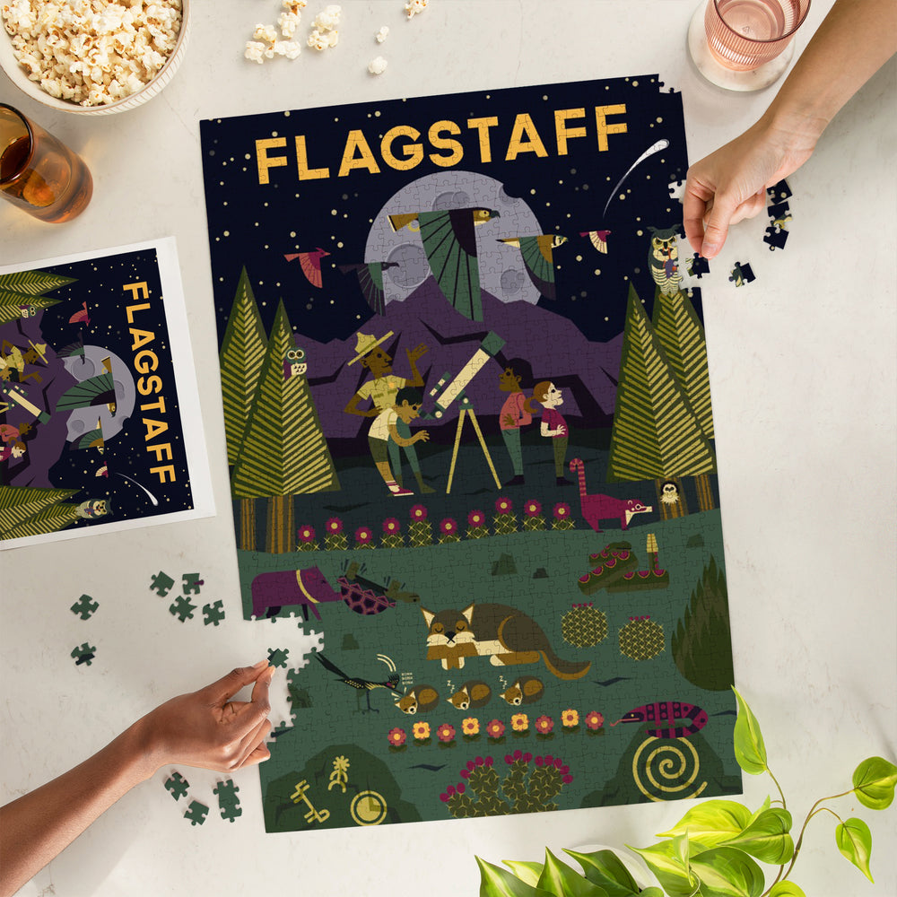 Flagstaff, Arizona, Desert at Night, Geometric, Jigsaw Puzzle Puzzle Lantern Press 