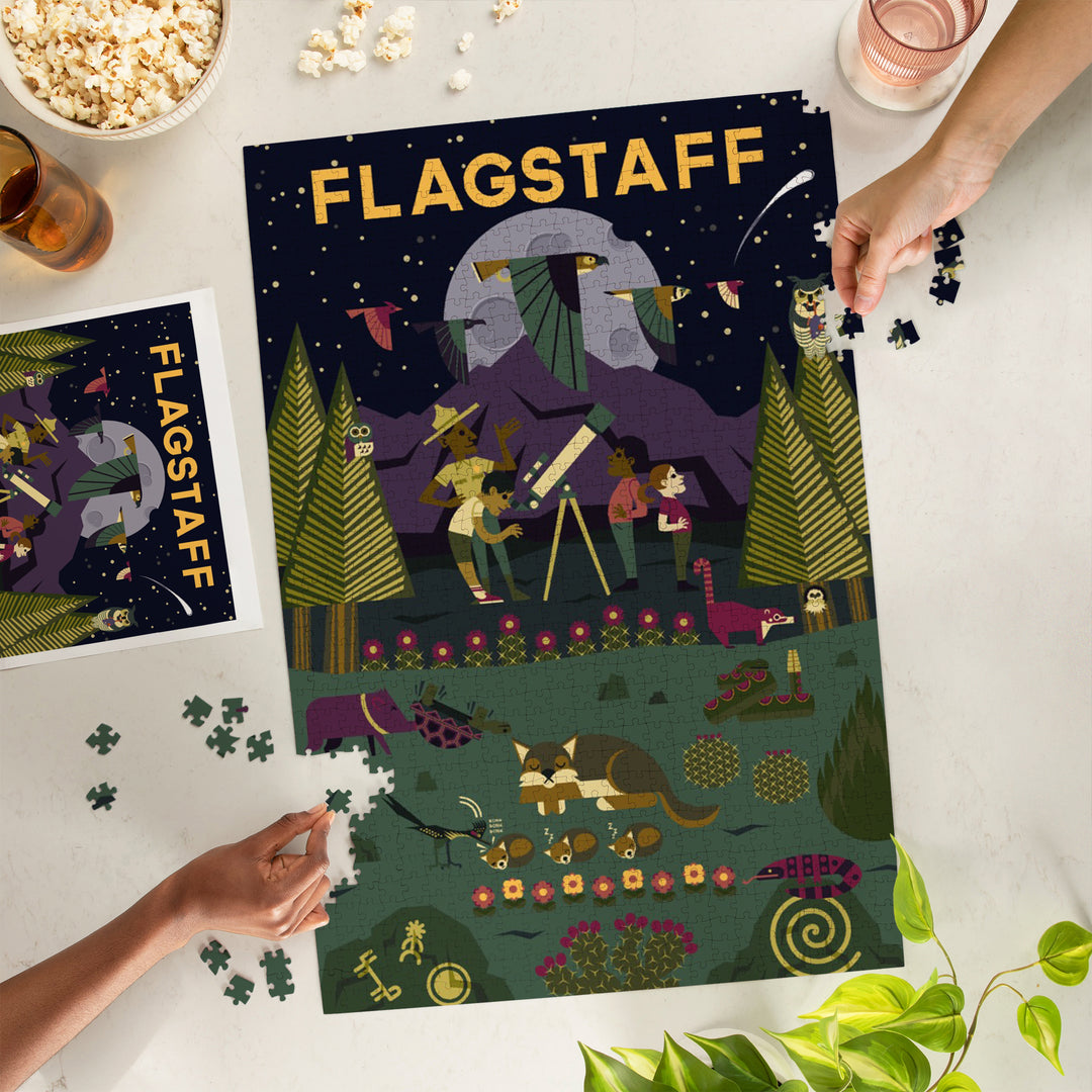 Flagstaff, Arizona, Desert at Night, Geometric, Jigsaw Puzzle Puzzle Lantern Press 